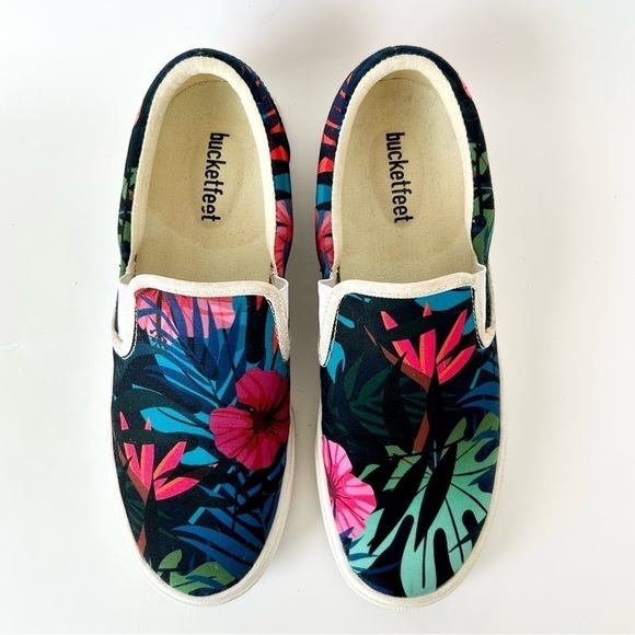 Bucketfeet Tropical Floral Palm Print Slip On Sneaker Size 7.5 - Picture 1 of 7